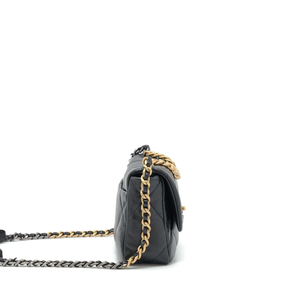 CHANEL SMALL 19 BAG LAMBSKIN BLACK GHW (MICROCHIP)