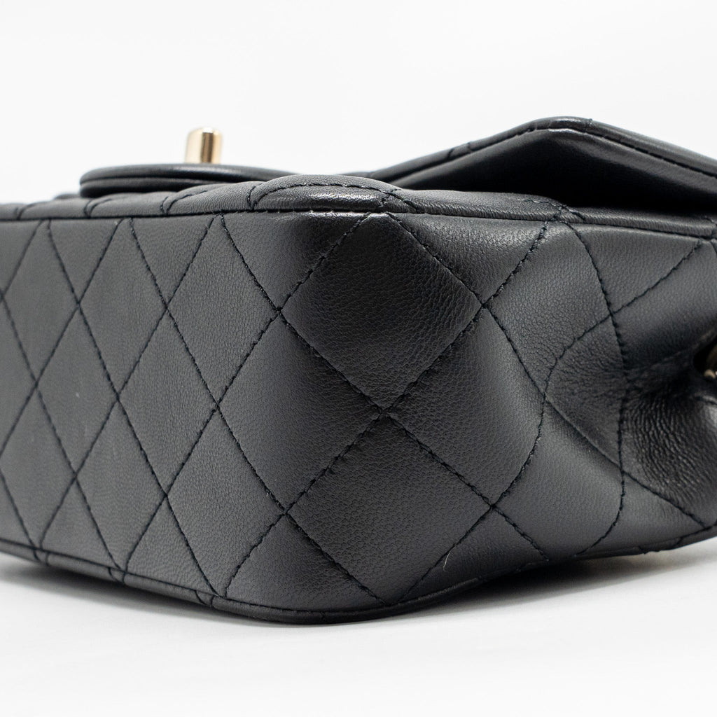 CHANEL PEARL CRUSH MINI RECTANGULAR LAMBSKIN BLACK LGHW (MICROCHIP)