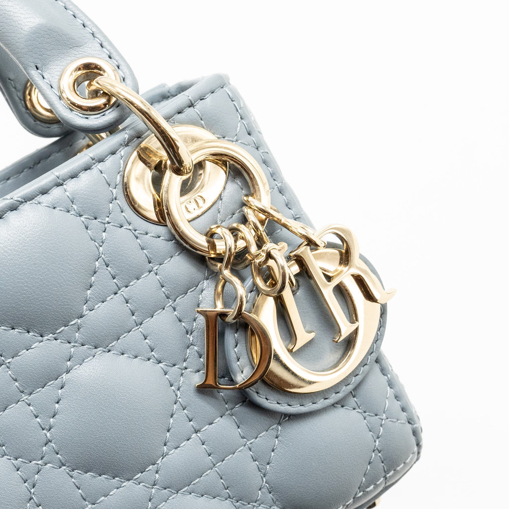 DIOR MICRO LADY DIOR LAMBSKIN GREY LGHW