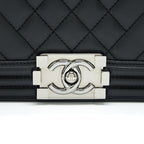 CHANEL MEDIUM BOY BAG QUILTED AND CHEVRON CALFSKIN BLACK SHW