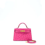 Hermes Mini Kelly Sellier Special Order Ostrich 5J Fuchsia Pink/Purple GHW