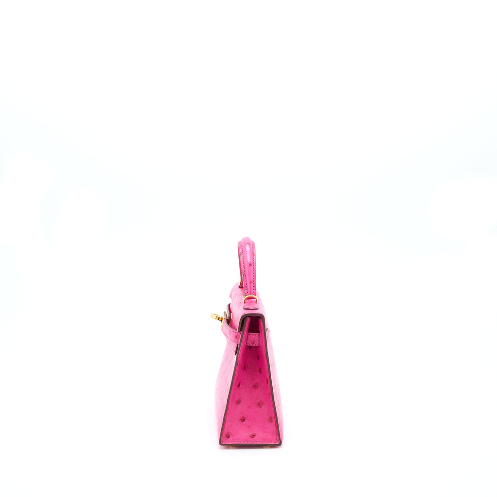 Hermes Mini Kelly Sellier Special Order Ostrich 5J Fuchsia Pink/Purple GHW
