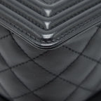 CHANEL MEDIUM BOY BAG QUILTED AND CHEVRON CALFSKIN BLACK SHW