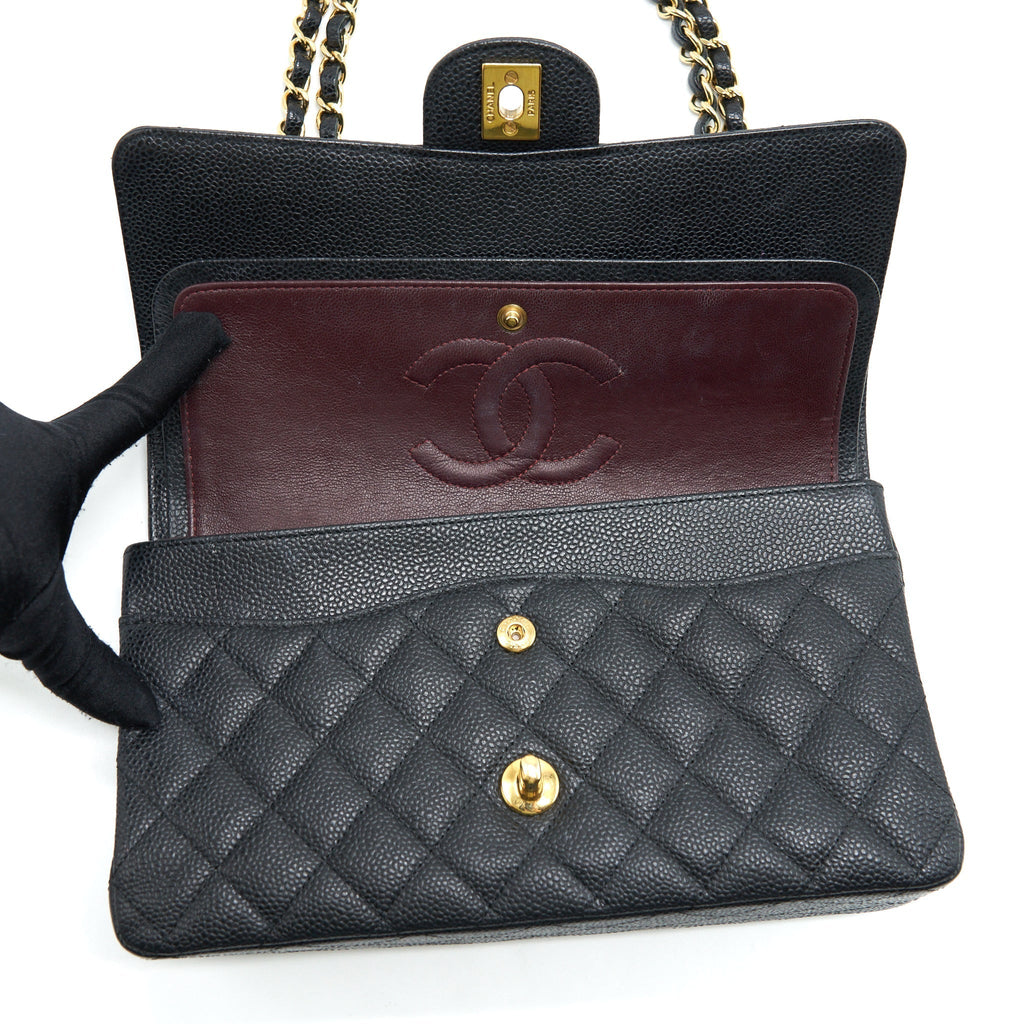 CHANEL MEDIUM CLASSIC DOUBLE FLAP BAG CAVIAR BLACK GHW