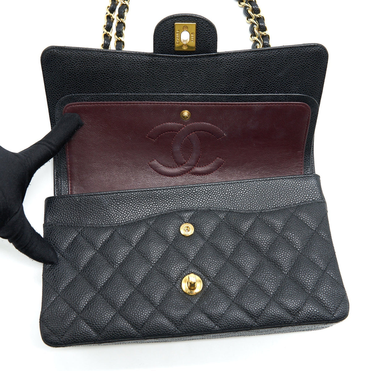 CHANEL MEDIUM CLASSIC DOUBLE FLAP BAG CAVIAR BLACK GHW
