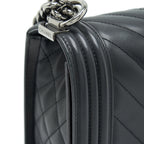 CHANEL MEDIUM BOY BAG QUILTED AND CHEVRON CALFSKIN BLACK SHW