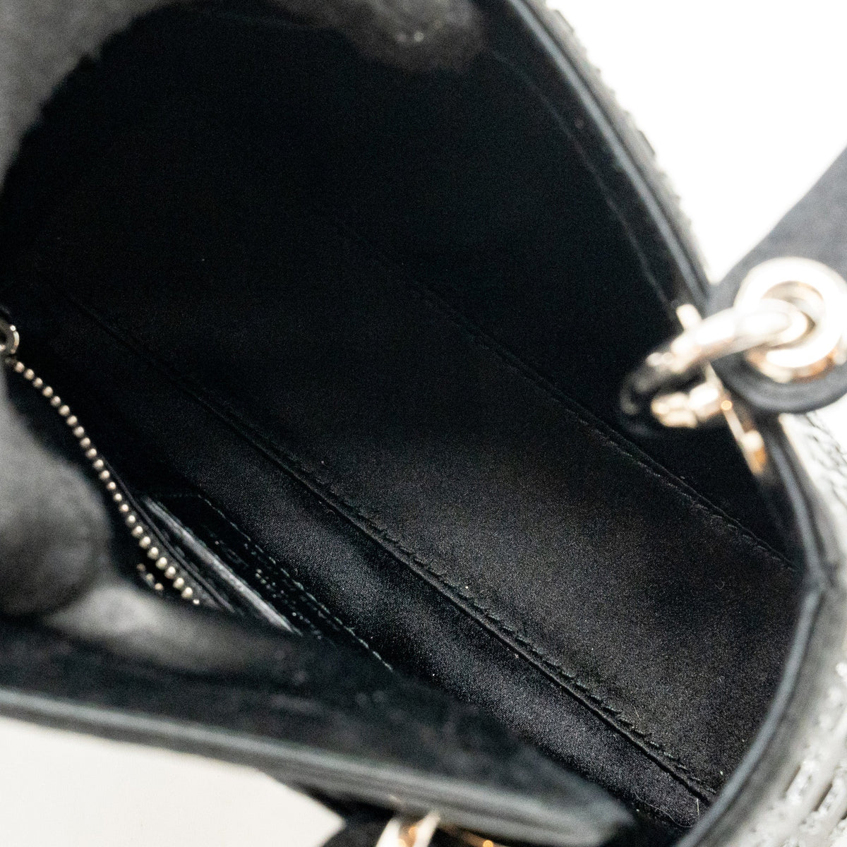 DIOR MINI LADY DIOR SATIN WITH CRYSTAL BLACK SHW