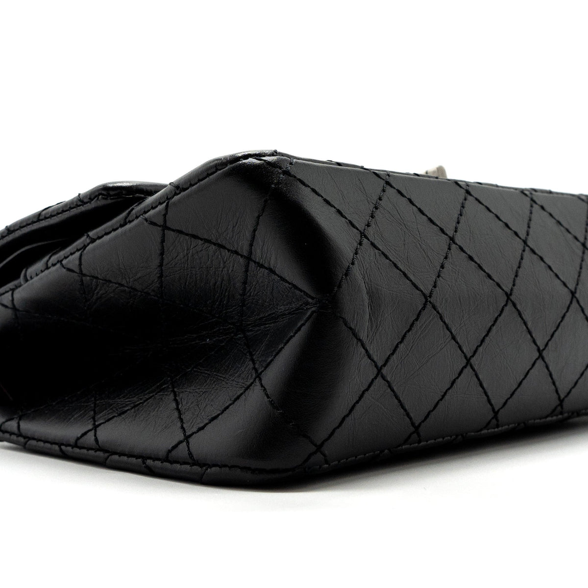 CHANEL 2.55 SMALL REISSUE FLAP BAG AGED CALFSKIN BLACK RUTHENIUM HARDWARE (MICROCHIP)