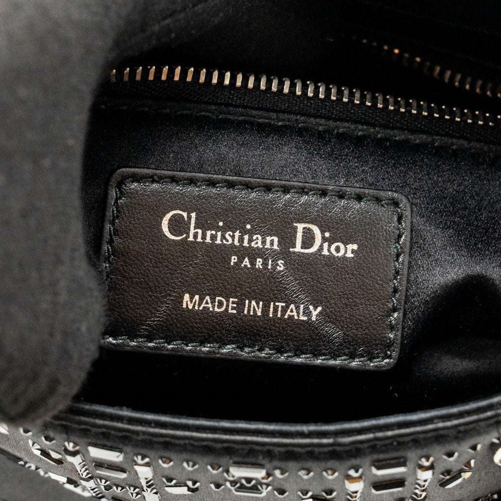 DIOR MINI LADY DIOR SATIN WITH CRYSTAL BLACK SHW
