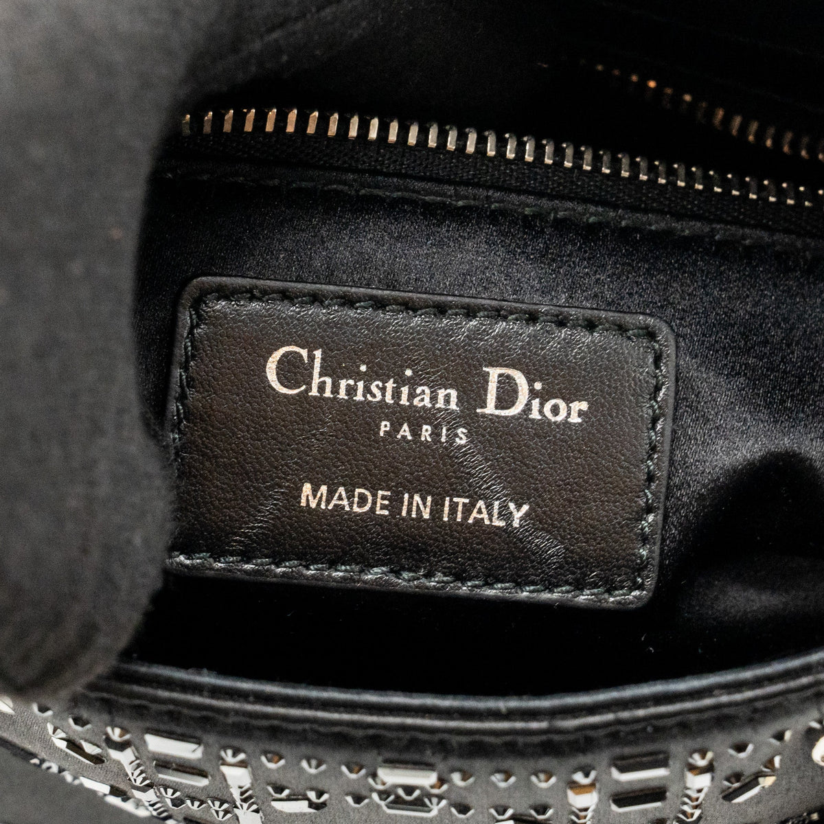 DIOR MINI LADY DIOR SATIN WITH CRYSTAL BLACK SHW