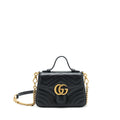 GUCCI GG MARMONT MINI TOP HANDLE BAG BLACK GHW