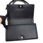 CHANEL MEDIUM BOY BAG QUILTED AND CHEVRON CALFSKIN BLACK SHW