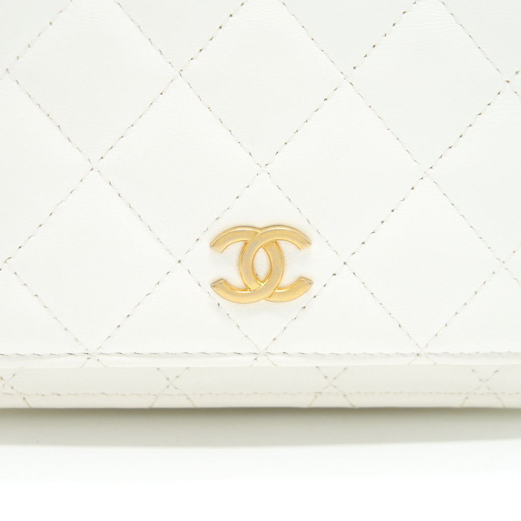 CHANEL SMALL WALLET ON CHAIN WITH RIBBON CHAIN LAMBSKIN WHITE GHW