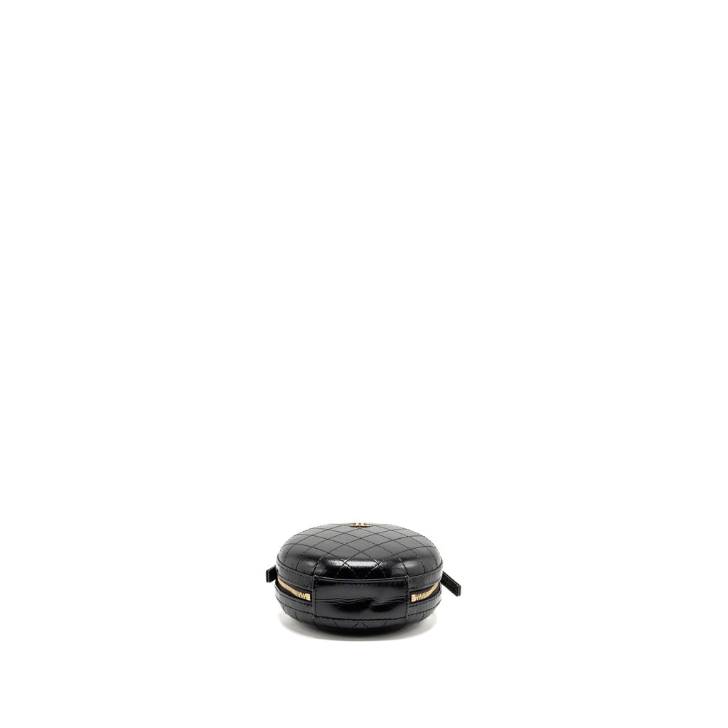 Chanel mini round clutch with chain shiny calfskin leather black GHW