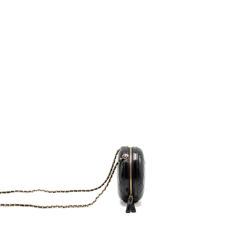 Chanel mini round clutch with chain shiny calfskin leather black GHW