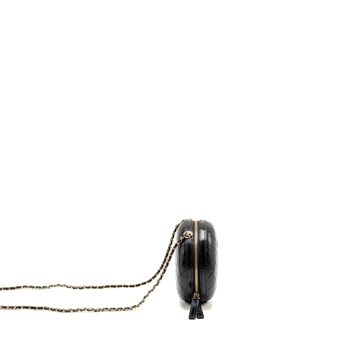Chanel mini round clutch with chain shiny calfskin leather black GHW