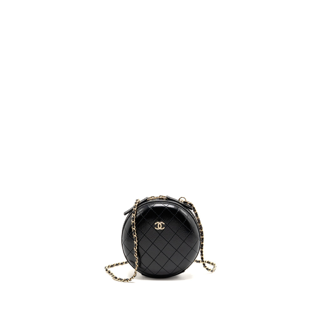 Chanel mini round clutch with chain shiny calfskin leather black GHW