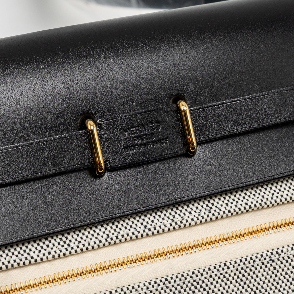HERMES HERBAG MINI CANVAS / HUNTER LEATHER BLACK / ECRU GHW