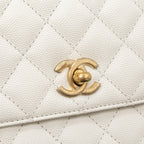 CHANEL 23P DETAILED TOP HANDLE SMALL COCO HANDLE CAVIAR WHITE GHW (MICROCHIP )