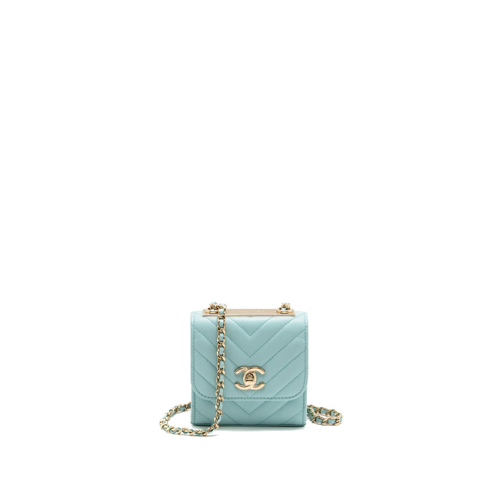 Chanel chevron mini trendy cc clutch with chain lambskin light blue LGHW