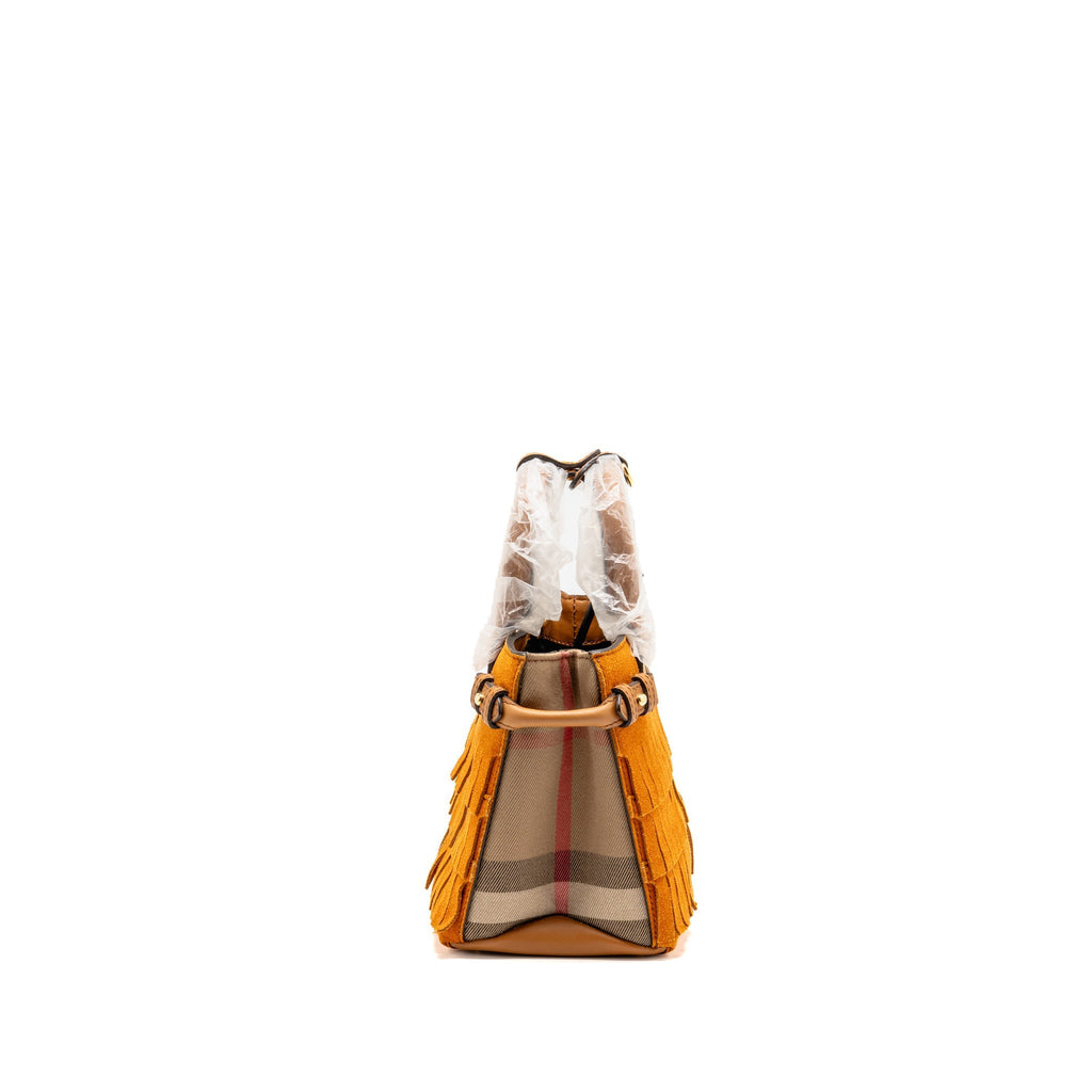Burberry The Mini Banner Tote Bag Fringe Suede Caramel/Multicolour GHW