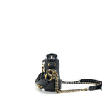 CHANEL SMALL GABRIELLE HOBO BAG WITH HANDLE CROC-EMBOSSED CALFSKIN BLACK GOLD/SILVER HARDWARE
