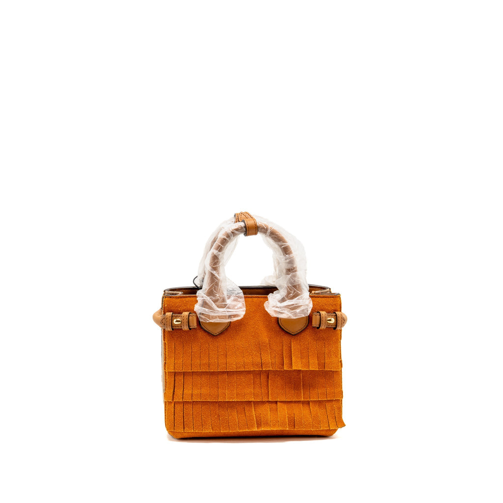 Burberry The Mini Banner Tote Bag Fringe Suede Caramel/Multicolour GHW
