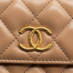 CHANEL 22K GOLD PILLAR MINI FLAP BAG LAMBSKIN DARK BEIGE GHW (MICROCHIP)
