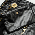 CHANEL MEDIUM 22 BAG SHINY CALFSKIN BLACK GHW (MICROCHIP)