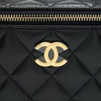 CHANEL 22S LETTER TOP HANDLE LONG VANITY WITH CHAIN LAMBSKIN BLACK GHW