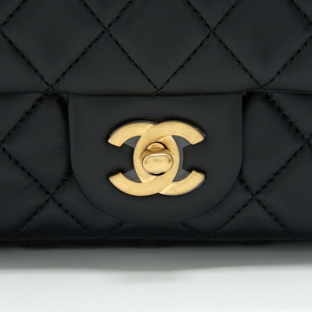 CHANEL PEARL CRUSHED MINI RECTANGULAR FLAP IN BLACK