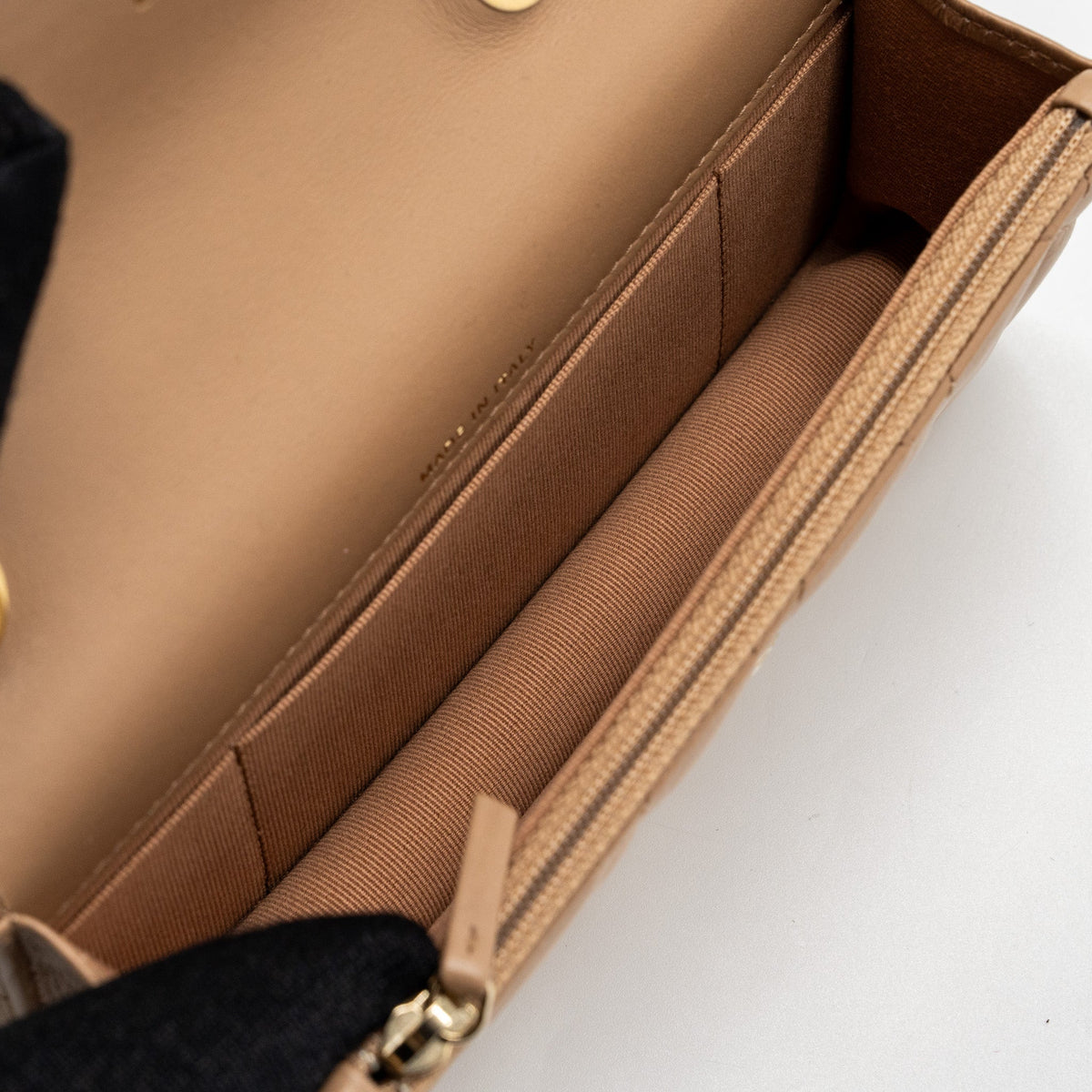 CHANEL 22K GOLD PILLAR MINI FLAP BAG LAMBSKIN DARK BEIGE GHW (MICROCHIP)