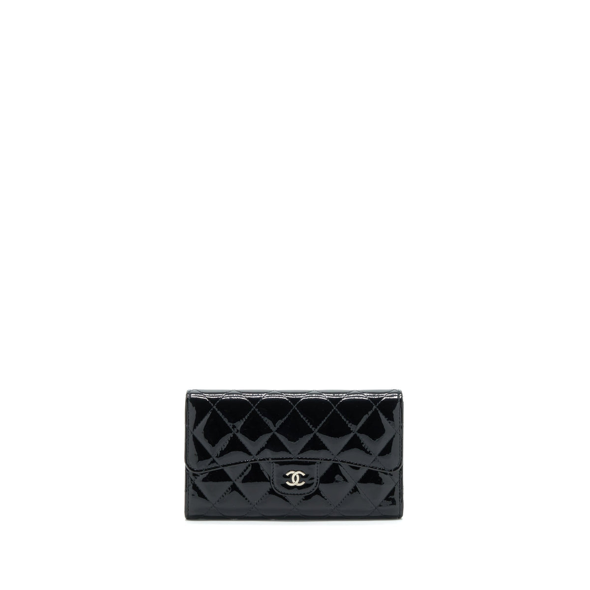 CHANEL CLASSIC FLAP LONG WALLET PATENT BLACK SHW