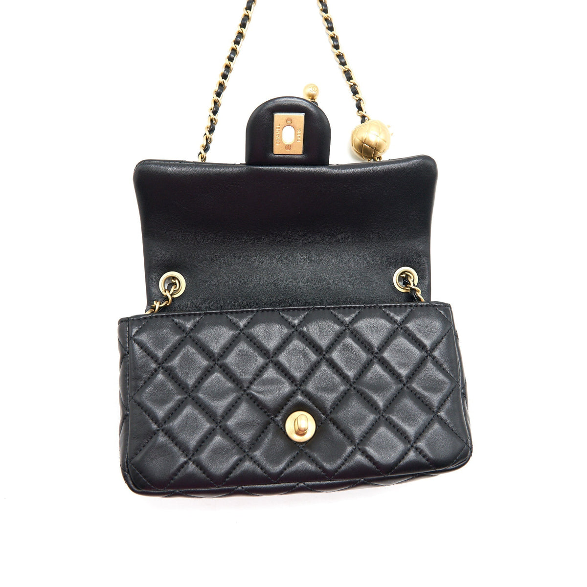 CHANEL 22C PEARL CRUSH MINI RECTANGULAR FLAP BAG LAMBSKIN BLACK GHW (MICROCHIP)