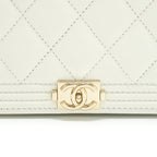 CHANEL BOY WALLET ON CHAIN CAVIAR WHITE LGHW (MICROCHIP)