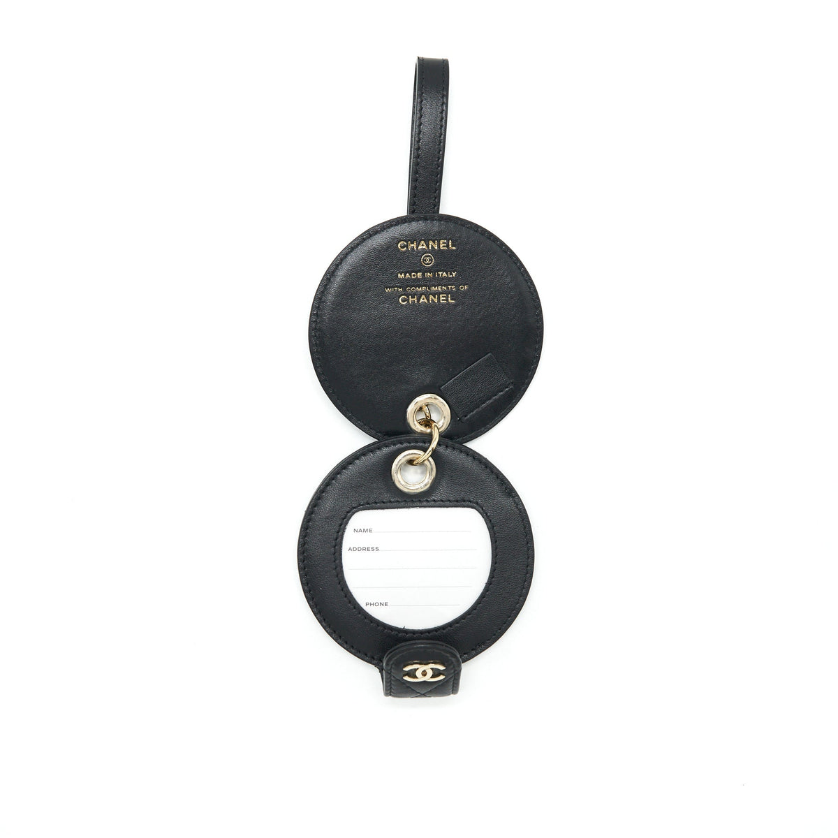CHANEL QUILTED LUGGAGE TAG LAMBSKIN BLACK LGHW