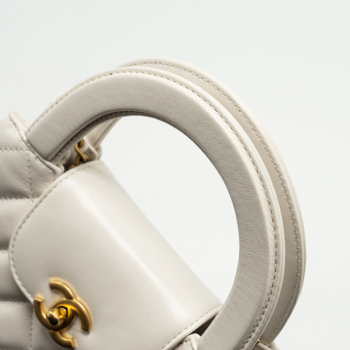 CHANEL MINI KELLY SHOPPING TOTE CALFSKIN WHITE GHW (MICROCHIP)