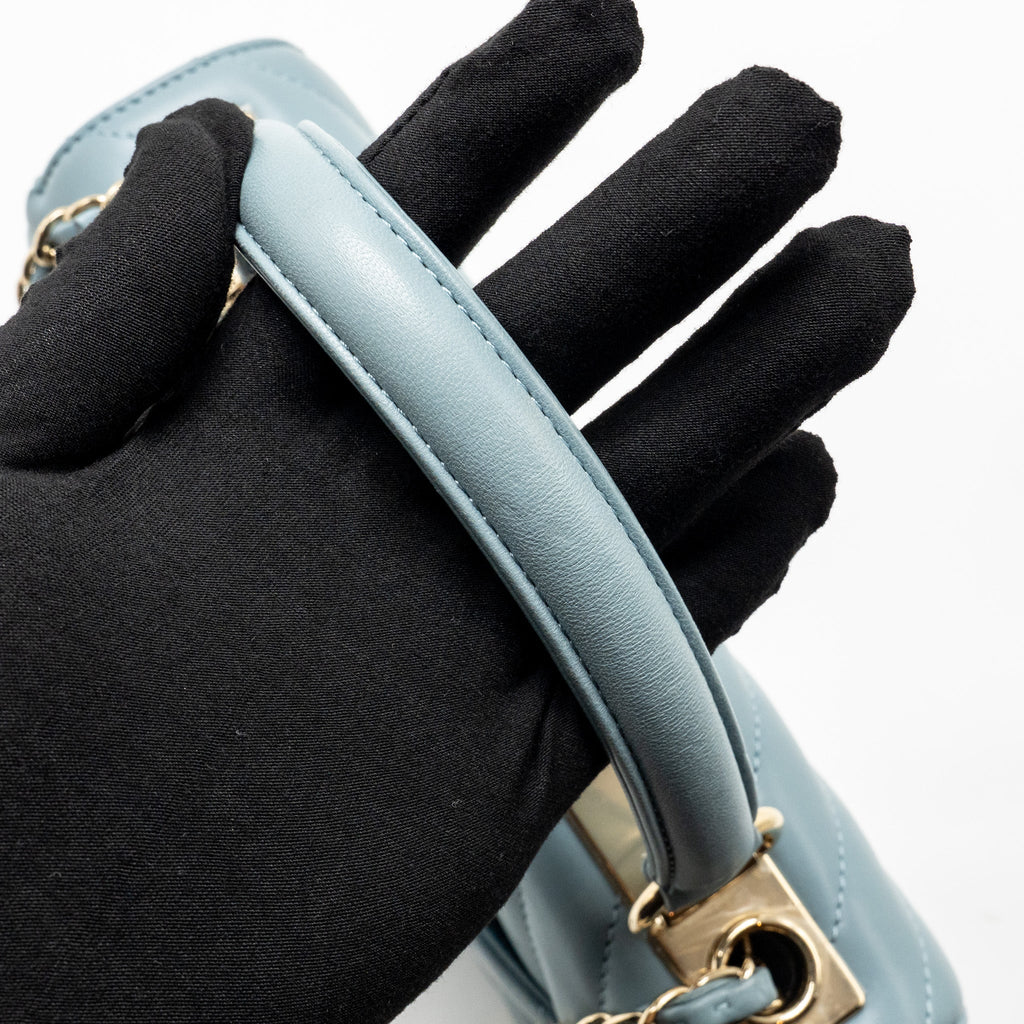 CHANEL TOP HANDLE TRENDY CC FLAP BAG CHEVRON LAMBSKIN BLUE LGHW