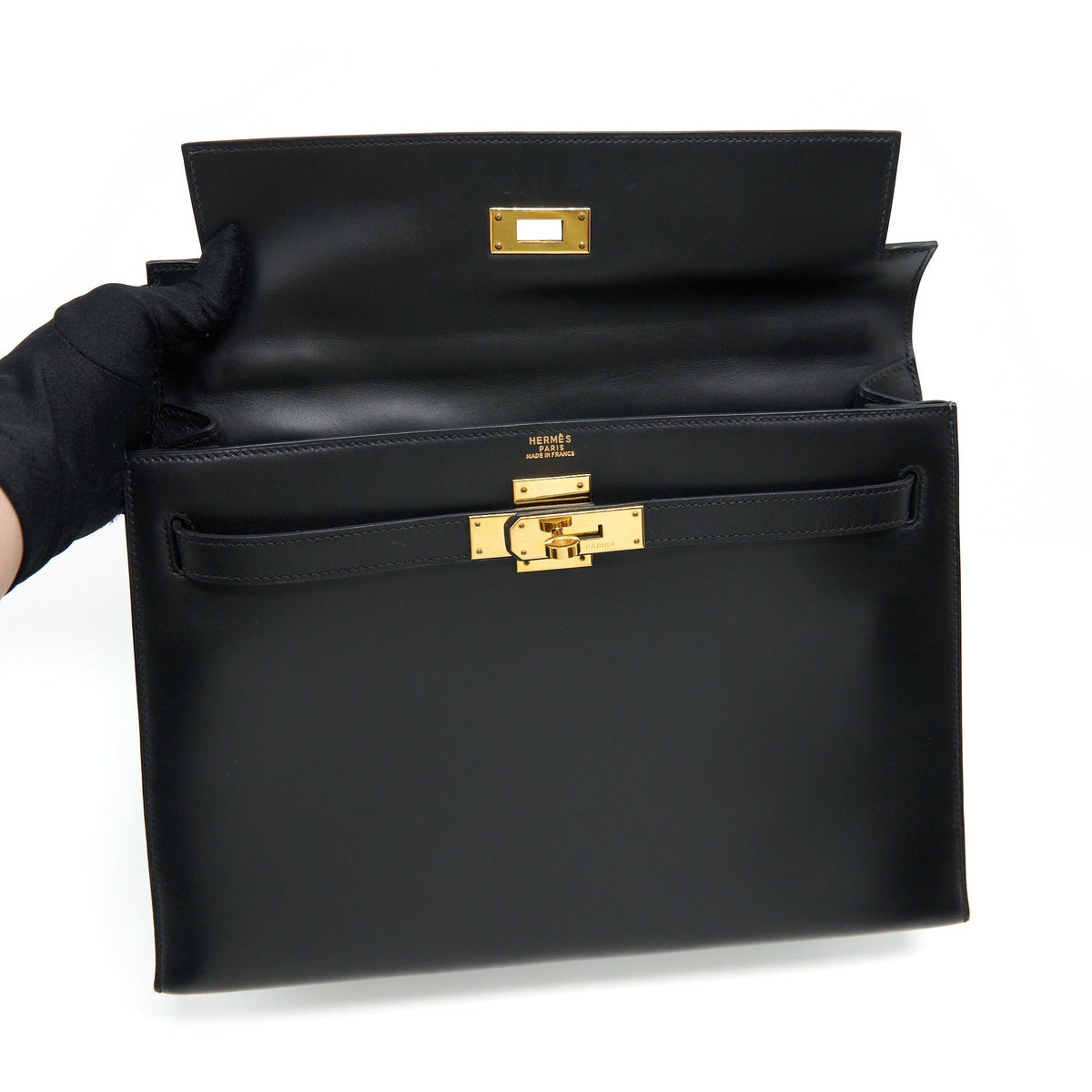 HERMES KELLY 32 BOX LEATHER BLACK GHW