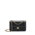 CHANEL SMALL CLASSIC DOUBLE FLAP BAG CHEVRON LAMBSKIN BLACK GHW