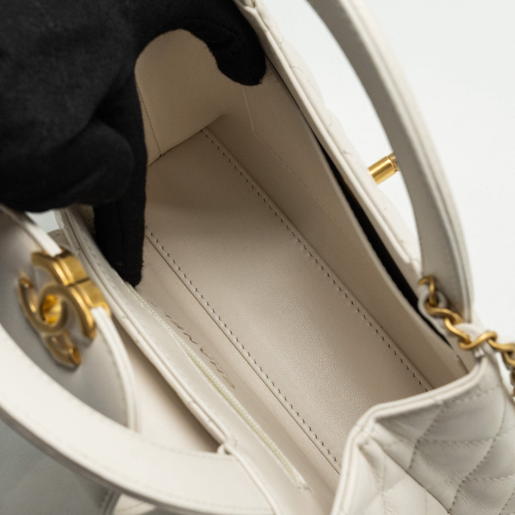 CHANEL MINI KELLY SHOPPING TOTE CALFSKIN WHITE GHW (MICROCHIP)