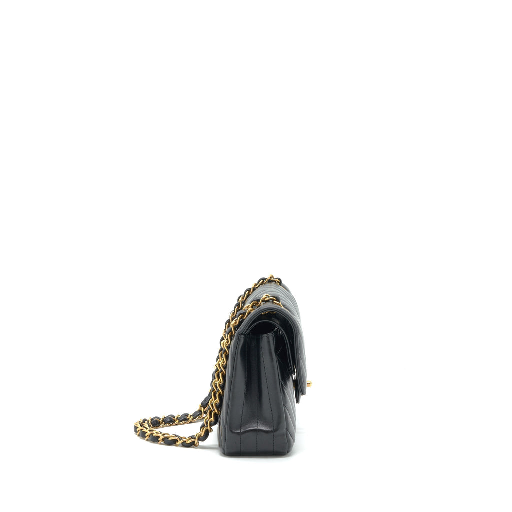 CHANEL SMALL CLASSIC DOUBLE FLAP BAG CHEVRON LAMBSKIN BLACK GHW