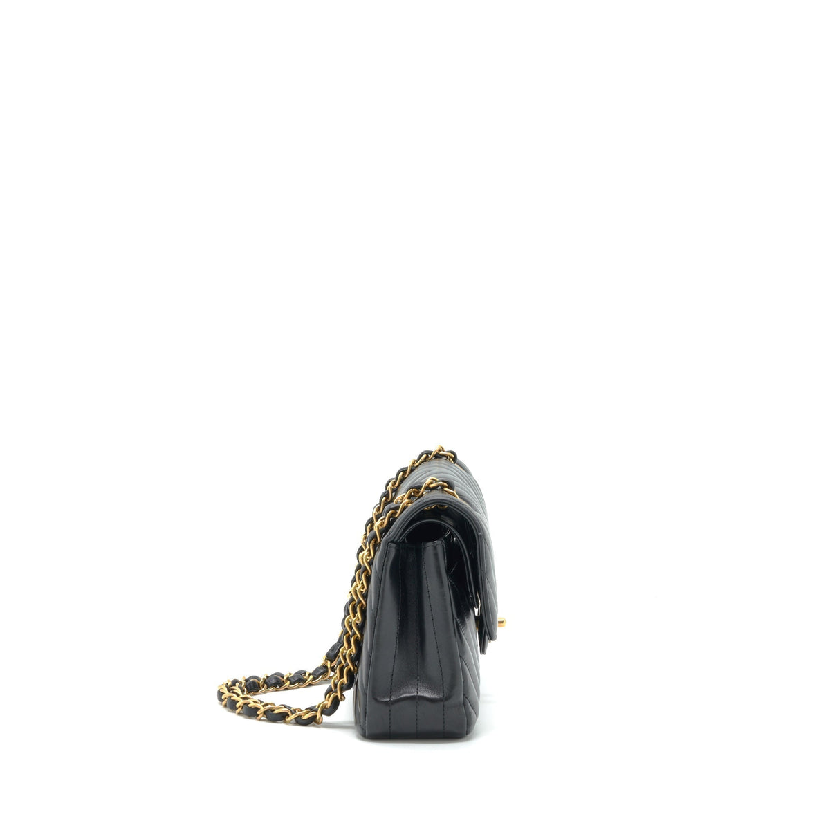 CHANEL SMALL CLASSIC DOUBLE FLAP BAG CHEVRON LAMBSKIN BLACK GHW