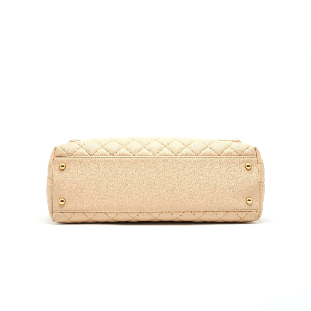 CHANEL CAVIER LARGE COCO HANDLE FLAP BAG BEIGE GHW