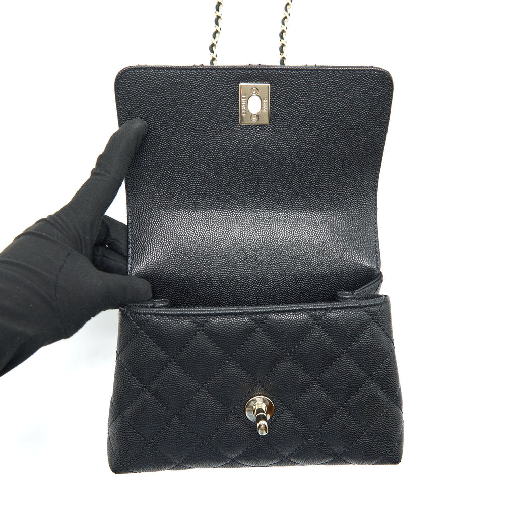 CHANEL MINI COCO HANDLE CAVIAR BLACK LGHW (MICROCHIP)