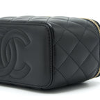 CHANEL 22A MINI TOP HANDLE LONG VANITY WITH CHAIN LAMBSKIN BLACK LGHW (MICROCHIP)