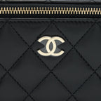 CHANEL 22A MINI TOP HANDLE LONG VANITY WITH CHAIN LAMBSKIN BLACK LGHW (MICROCHIP)