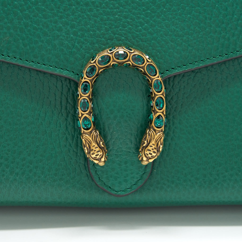 GUCCI DIONYSUS MINI CHAIN BAG GREEN WITH GOLD AND SILVER HARDWARE