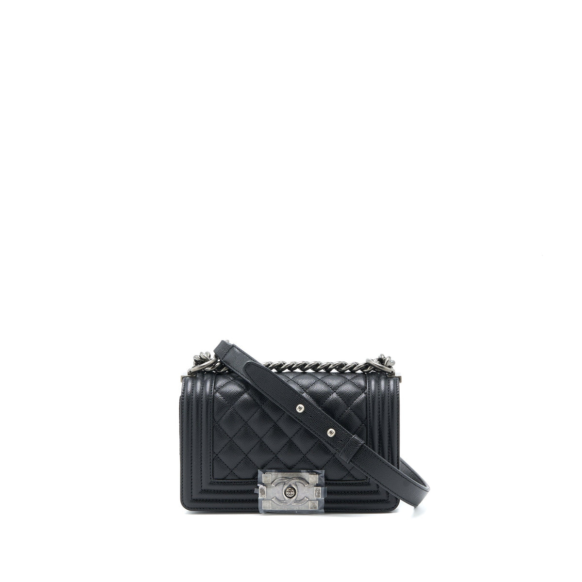 CHANEL SMALL BOY BAG CAVIAR BLACK RUTHENIUM SHW (MICROCHIP)