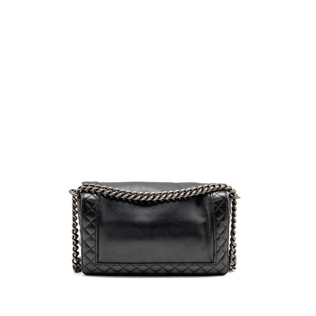 Chanel new medium boy bag soft calfskin black ruthenium silver hardware